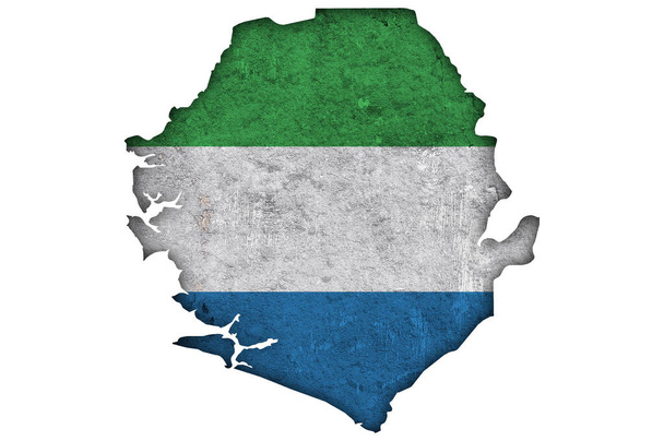Mapa y bandera de Sierra Leona sobre hormigón envejecido - Foto, imagen