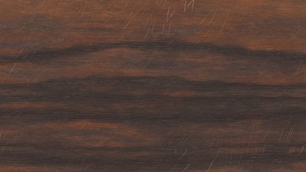 Aged walnut wood. The background of solid natural wood is dark brown with slight damage. It can be a table or wall surface. Textured horizontal strips of wood. 3D-rendering - Photo, Image