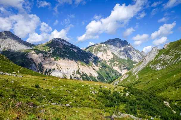 Mountain and pastures landscape in Pralognan la Vanoise. French alps - 写真・画像