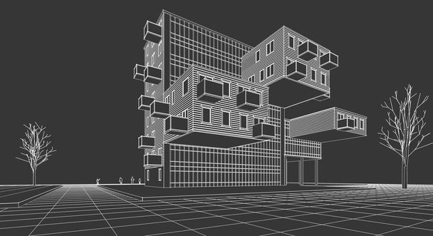 abstraktní moderní architektura modulární fasáda 3D ilustrace - Fotografie, Obrázek