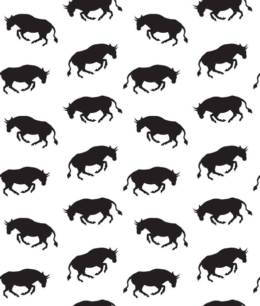 Vector seamless pattern of hand drawn running bull silhouette isolated on white background - Vettoriali, immagini