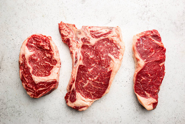 Variety of Raw Meat Steaks - Фото, изображение