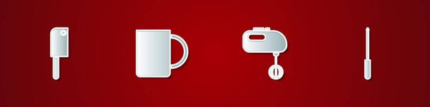 Set Meat chopper, Coffee cup, Electric mixer and Knife sharpener icon. Vector. - Vector, Image