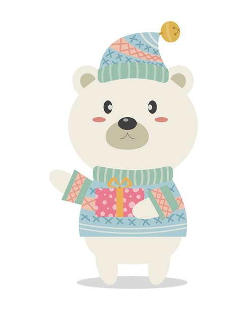 χαριτωμένο αρκουδάκι με ένα δώρο - Διάνυσμα, εικόνα