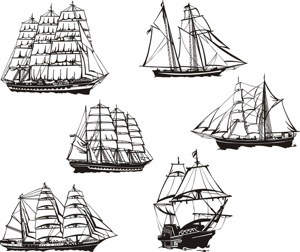Skizzen von Segelschiffen - Vektor, Bild