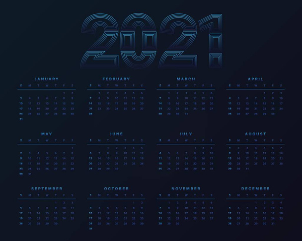 2021 annual calendar vector design, Digital technology design, network concept. Week start from sunday      - Wektor, obraz
