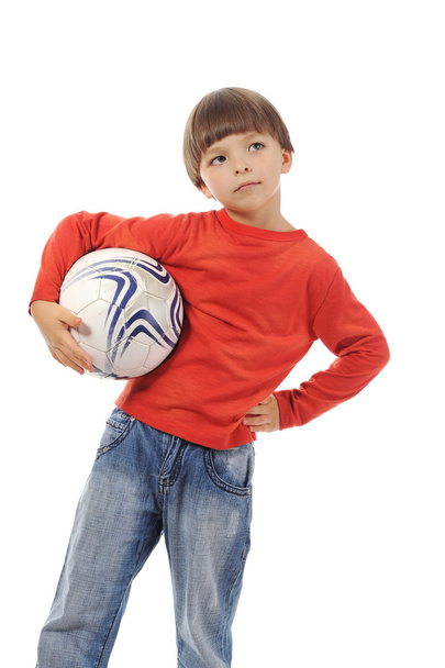 Cheerful boy with a soccer ball - Фото, зображення