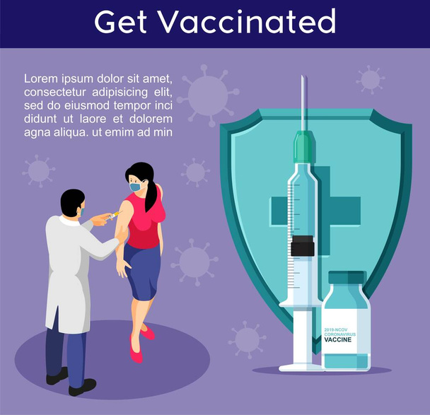 Dejte si dnes očkovat. Corona Virus, Covid-19 vakcinační koncept. Ilustrace plochého stylu. - Vektor, obrázek