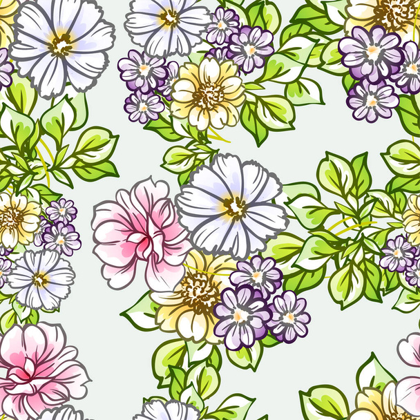 beautiful colorful flowers, seamless vector pattern  - Vector, Imagen