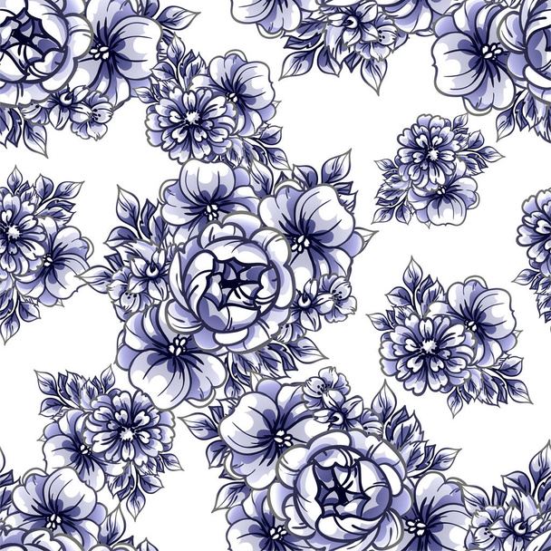 seamless vector pattern with blue flowers on white - Vektor, Bild