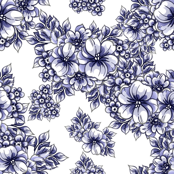 seamless vector pattern with blue flowers on white - Διάνυσμα, εικόνα