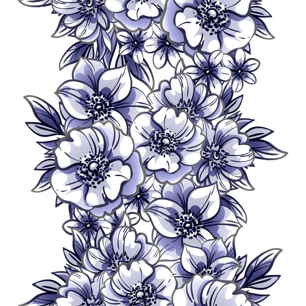seamless vector pattern with blue flowers on white - Vetor, Imagem
