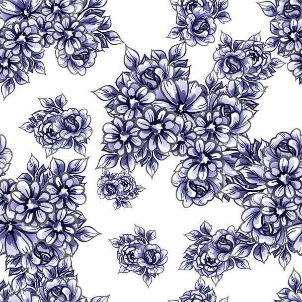 seamless vector pattern with blue flowers on white - Vektori, kuva