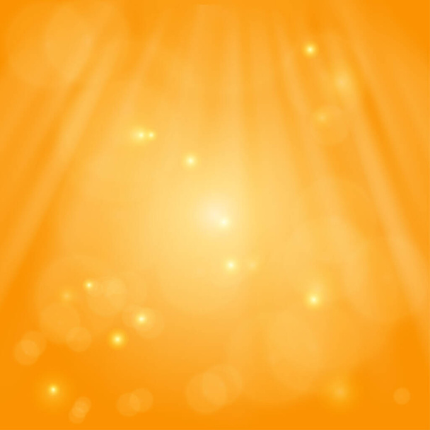 Bokeh dorado con luz brillante en amarillo, fondo vectorial abstracto con textura de destellos de oro para telón de fondo de lujo, fondo para tarjeta, folleto, invitación, pancarta, cupón, pancarta - Vector, Imagen