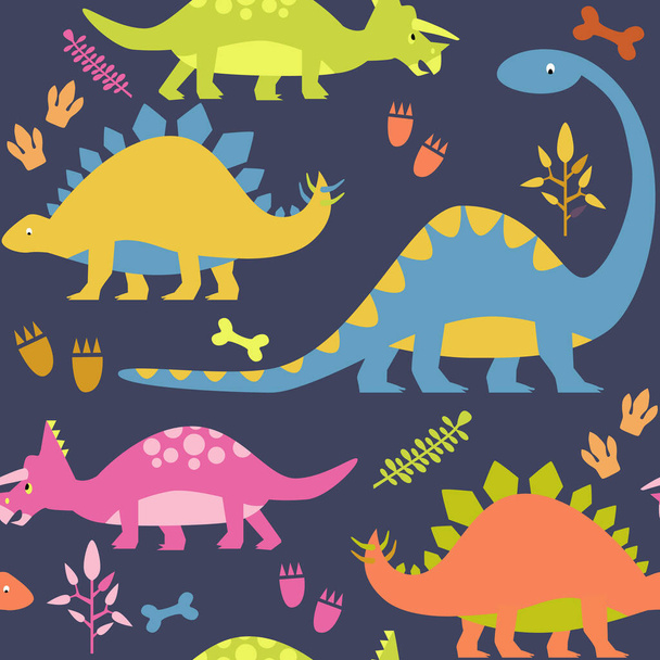 Seamless colorful pattern for kids with dinosaurs.  - Vector, Image