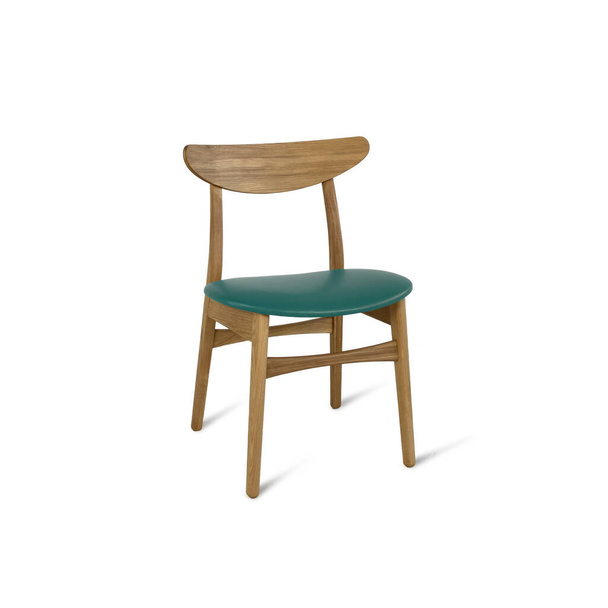Dřevěné křeslo s tyrkysovou koženou sedačkou izolované na bílém pozadí. Řada nábytku - Fotografie, Obrázek