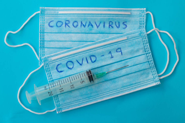 máscara pandémica de coronavirus y vacuna - Foto, Imagen