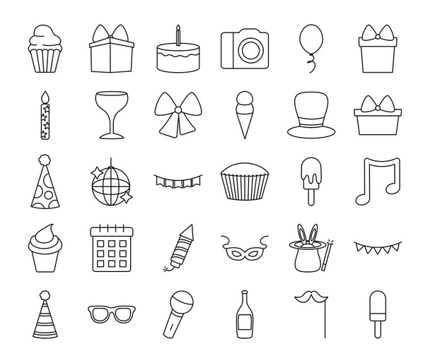 cupcakes a party ikony set, line style - Vektor, obrázek