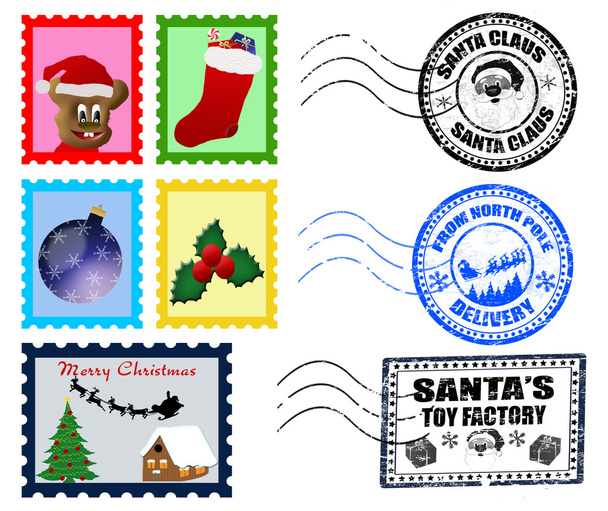 Noel posta damgaları ve pulları - Vektör, Görsel