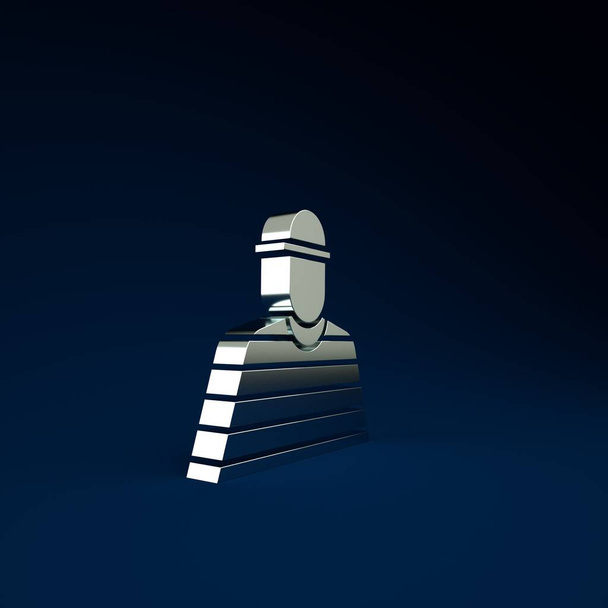 Silver Prisoner icon isolated on blue background. Minimalism concept. 3d illustration 3D render. - Photo, Image