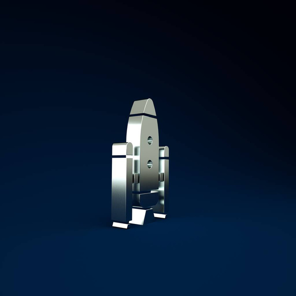 Silver Space shuttle and rockets icon isolated on blue background. Minimalism concept. 3d illustration 3D render. - Foto, Imagem
