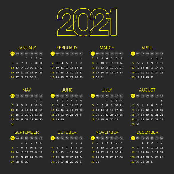 Kalenteri 2021 vuosi musta. - Vektori, kuva