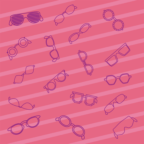 fondo de los iconos de gafas, estilo de línea sobre fondo rosa - Vector, Imagen