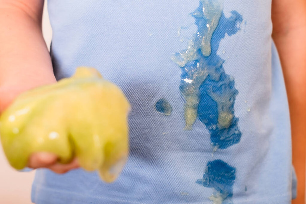 stains from slime on clothes.daily life dirty stain for wash and clean concept - Photo, Image