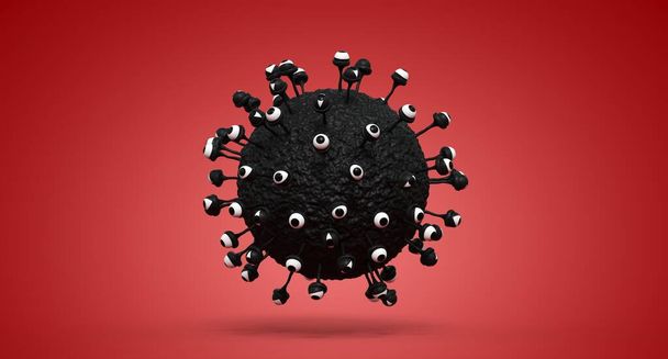 Virus mit Augen - Weltverschwörung zur Bevölkerungskontrolle 3D-Rendering - Foto, Bild