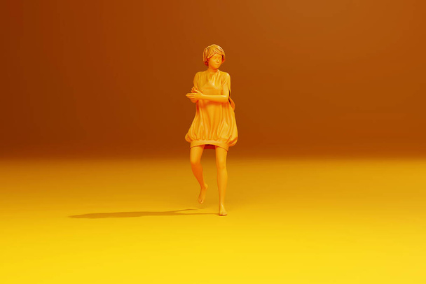 3D Illustration of a monochromatic happy clapping girl - Foto, afbeelding