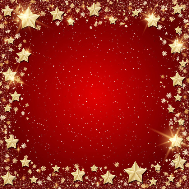 Kerst en Nieuwjaar vector achtergrond met gouden sterren en sneeuwvlokken - Vector, afbeelding