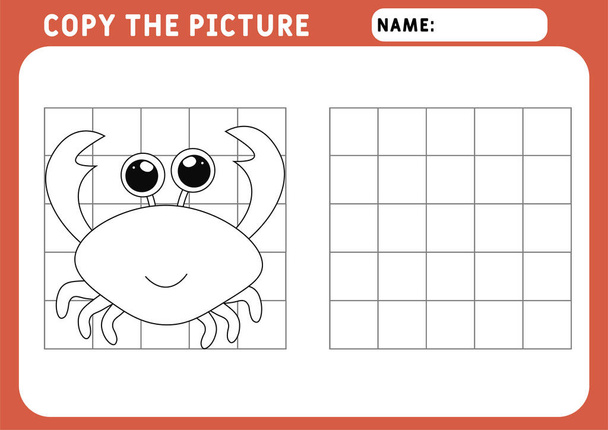 Funny little Crab  coloring page. Educational game for children. Copy the picture. Illustration and vector outline - A4 paper, ready for printing. - Vector, Image