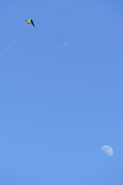 Dragón en el cielo azul con luna en el fondo - Foto, imagen