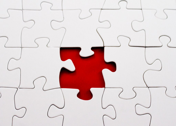 Blank jigsaw puzzle missing piece red - Photo, Image