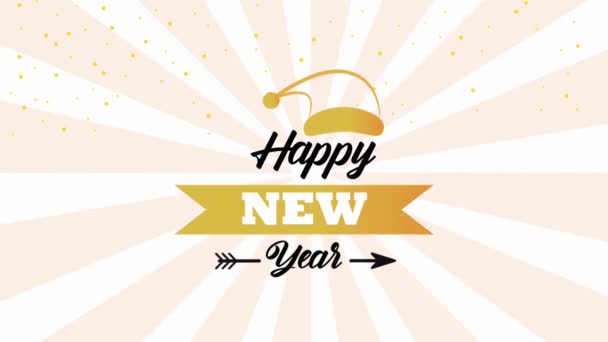 Ευτυχισμένο το νέο έτος επιστολόχαρτα κάρτα με χρυσό καπέλο Σάντα - Πλάνα, βίντεο