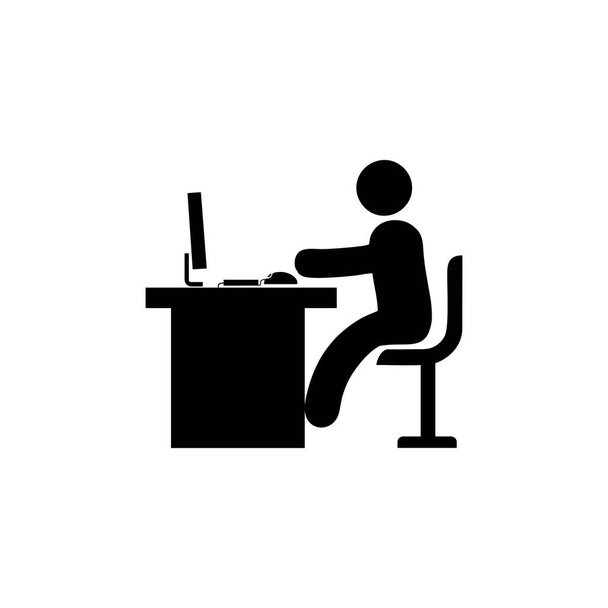 Hombre en el escritorio de la oficina con el icono de la computadora o logotipo símbolo de signo aislado vector ilustración - iconos de vectores de estilo negro de alta calidad  - Vector, imagen