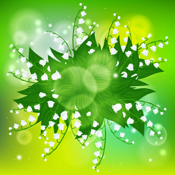 Card with field of lily-of-the-valley flowers - Vector, afbeelding