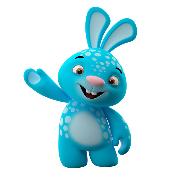 blauwe bunny met één hand omhoog - Foto, afbeelding
