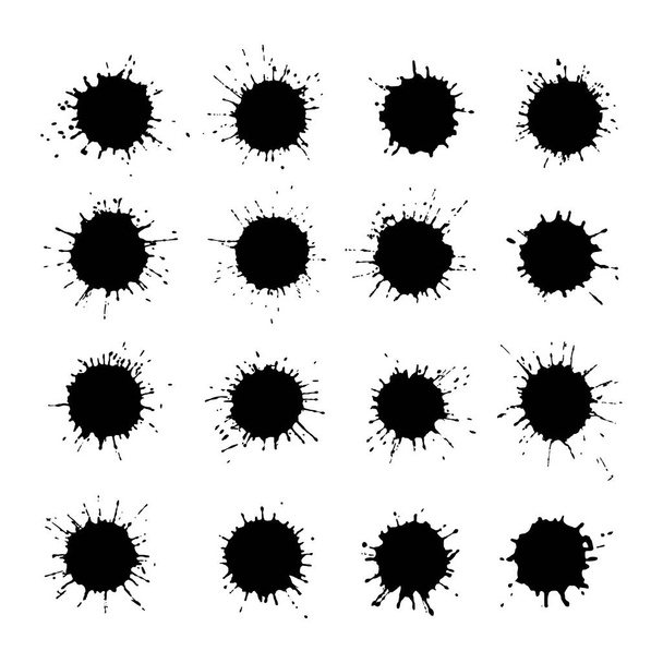 Vector black ink blobs drops texture isolated on white background. - Vector, Image