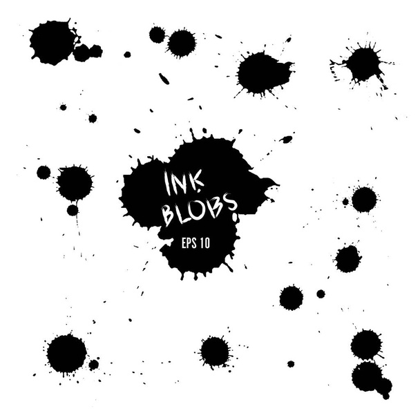 Vector set of black ink blobs stains. - Vector, Image