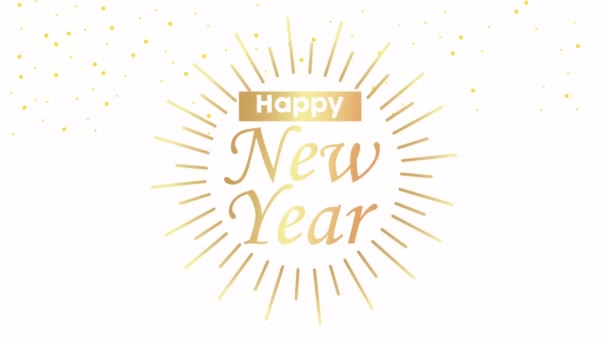 happy new year lettering card with ribbon and golden burst - Footage, Video
