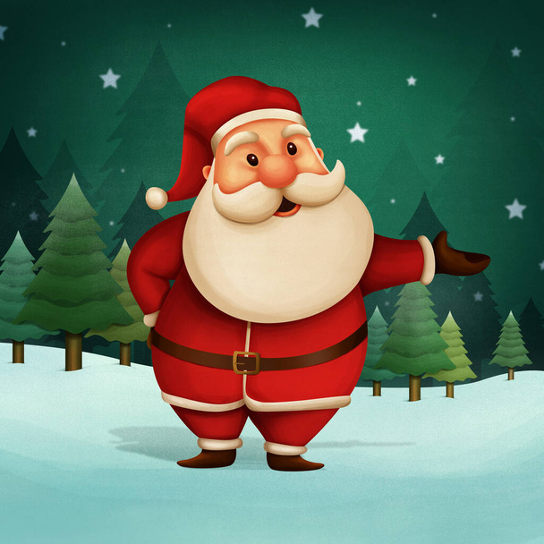 Καλά Χριστούγεννα! χαριτωμένο Santa Claus Εικονογράφηση σε μπλε Χριστούγεννα χιόνι σκηνή - Φωτογραφία, εικόνα