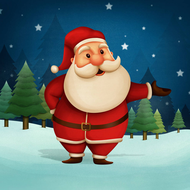 Wesołych Świąt! Cute Santa Claus Ilustracja w Blue Christmas sceny śniegu - Zdjęcie, obraz