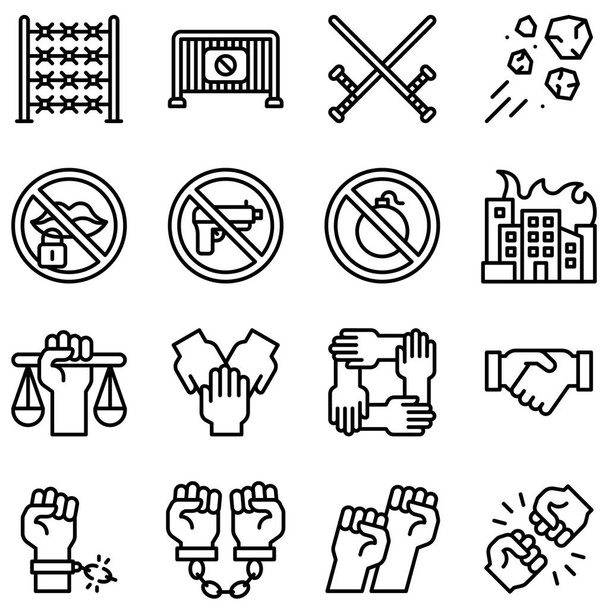 Conjunto de ícones de linha relacionados ao protesto 3, ilustração vetorial - Vetor, Imagem