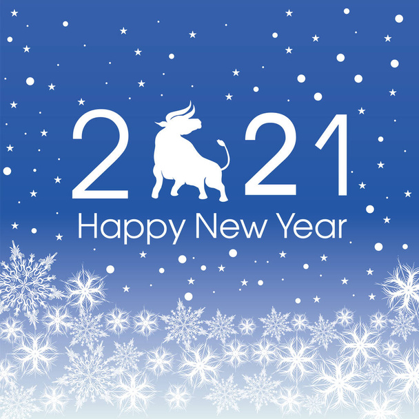 2021 Happy New Year card template. Design patern snowflakes white. - Vector, Image