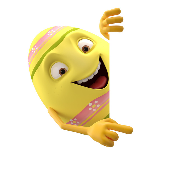 glückliches gelbes Osterei, das von Hand zeigt - Foto, Bild