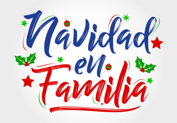 Navidad en Familia, Święta Bożego Narodzenia w rodzinie, Hiszpański wektor tekstu. - Wektor, obraz