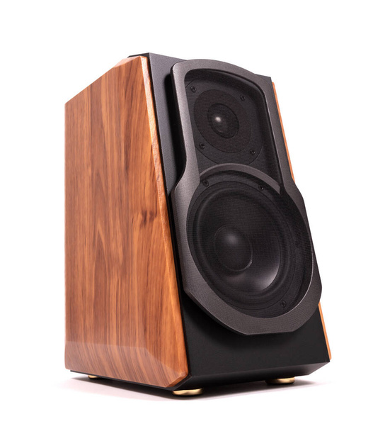 Isolated wood speaker, modern bluetooth speaker on white - Фото, изображение