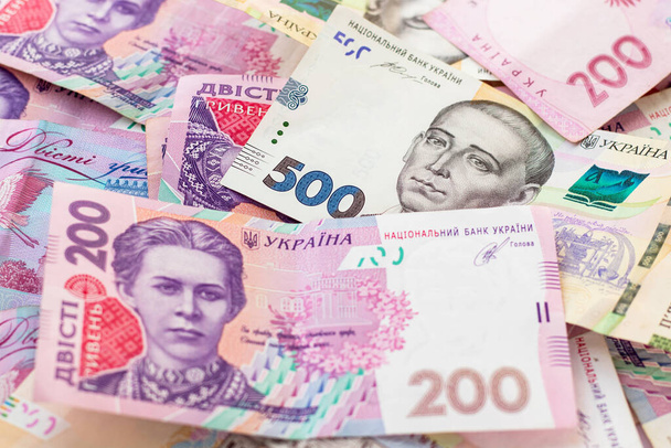 Ukrainian money, five hundred and two hundred hryvnias. National currency. Corruption in Ukraine. Business investment, finance, savings, banking and people concept. Close up. - Photo, Image