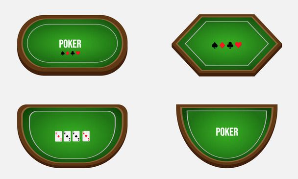 Σύνολο τεσσάρων τραπεζιών πόκερ σε διαφορετικό σχήμα για το σχεδιασμό και τη διεπαφή χρήστη client πόκερ στο επίπεδο σχέδιο.  - Διάνυσμα, εικόνα